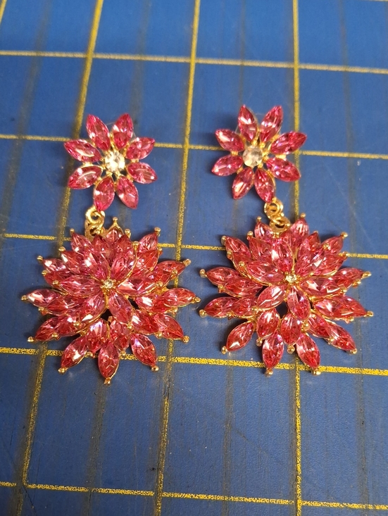 La Ti Da Handmade Creations Jewelry - Pink Crystal Floral Drop 2.25" Earrings New